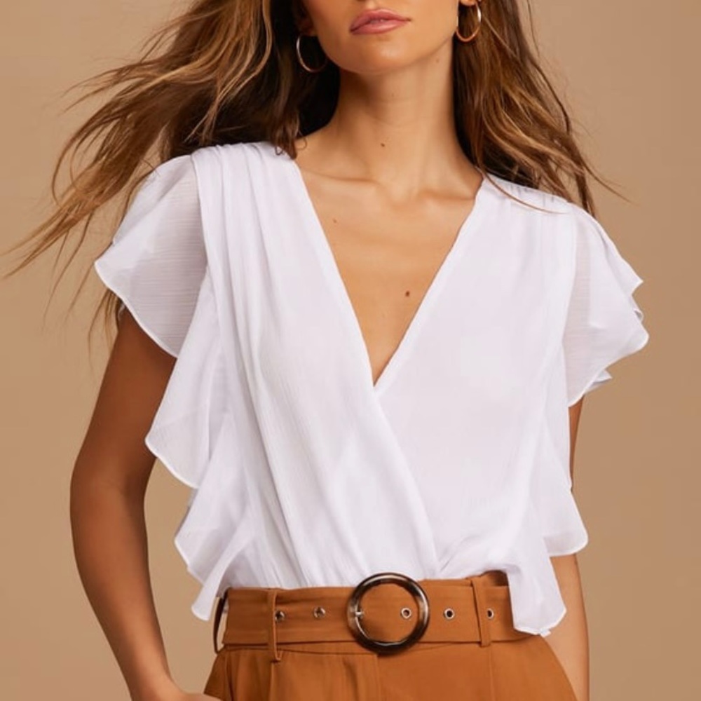 Lulus Pretty & Poised White Bodysuit